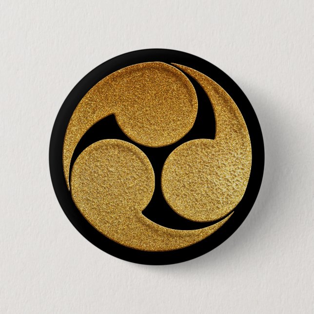 Gold Hidari Mitsu Tomoe Kamon Button (Front)