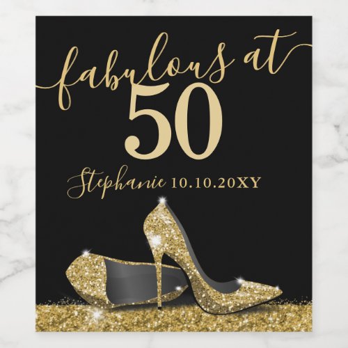 Gold High Heel 50th Fabulous Birthday Sparkling Wi Wine Label