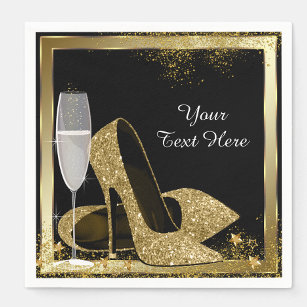Gold High Heel Birthday Party Paper Napkins