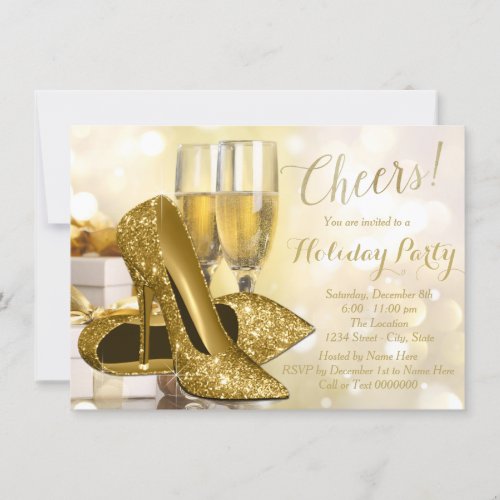 Gold High Heel Champagne Holiday Party Invitation