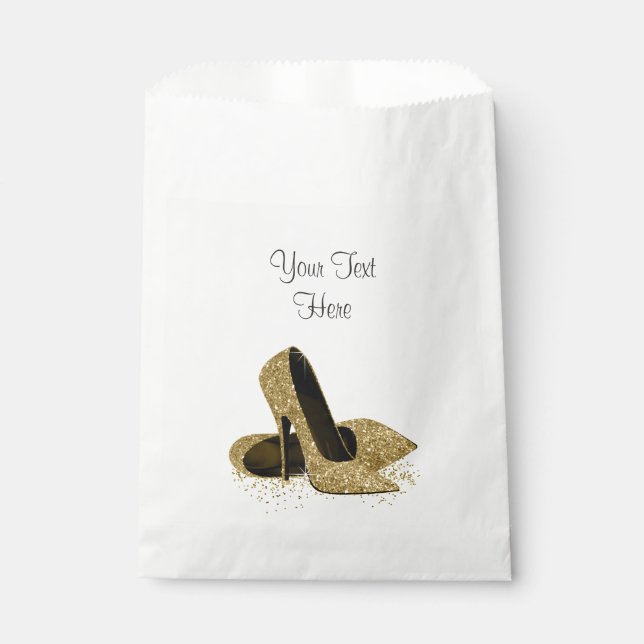 Gold High Heel Shoe Birthday Party Favor Bag (Front)