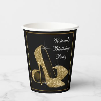 Gold High Heel Shoe Birthday Party Paper Cups by Pure_Elegance at Zazzle