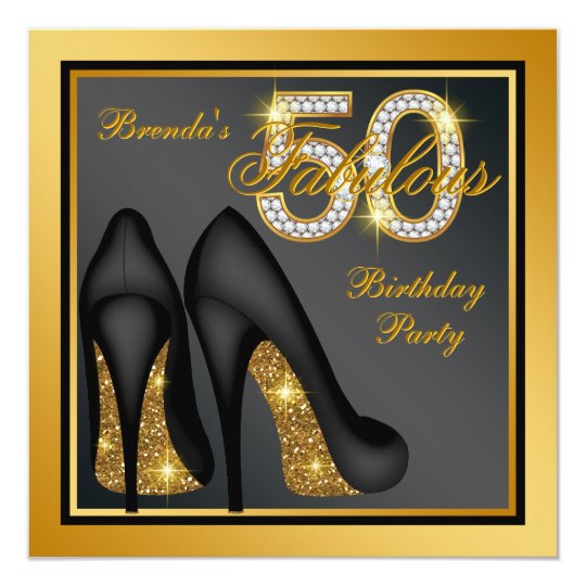 Gold High Heel Shoe Fabulous 50th Birthday Party Card | Zazzle.com