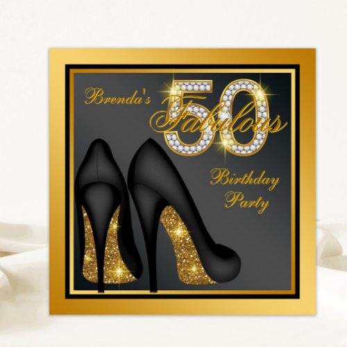 Gold High Heel Shoe Fabulous 50th Birthday Party Invitation