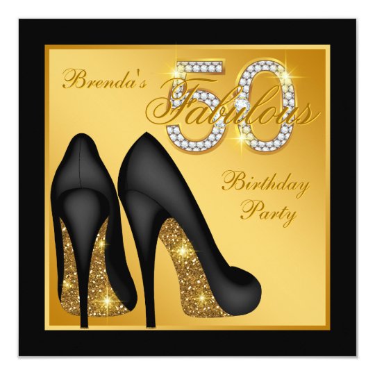 Gold High Heel Shoe Fabulous 50th Birthday Party Invitation Gold High Heel Shoe Fabulous 50th Birthday Party Invitation