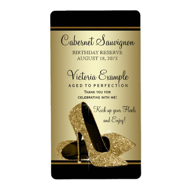 Gold High Heel Shoe Wine Bottle Labels (Front)