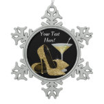 Gold High Heel Shoes and Martini Snowflake Pewter Christmas Ornament