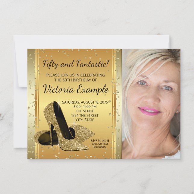 Gold High Heel Shoes Birthday Party Invitation (Front)