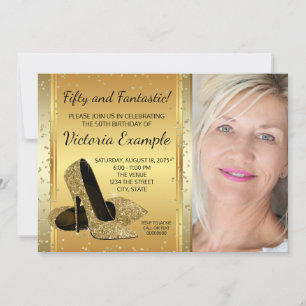 Gold High Heel Shoes Birthday Party Invitation