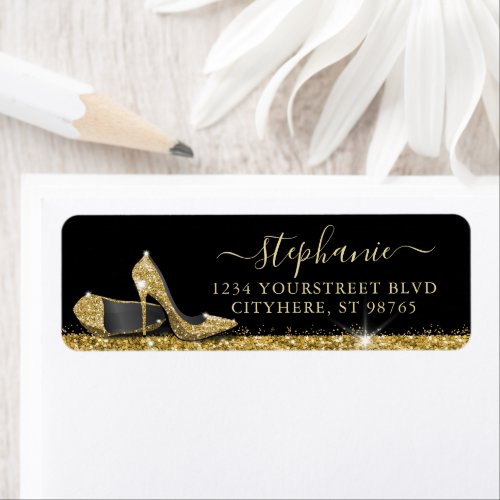 Gold High Heel Shoes Glam Return Address Label