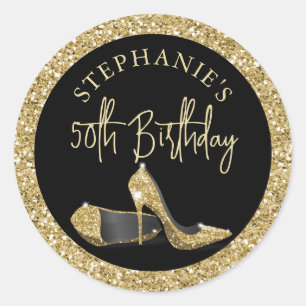 Gold High Heels 50th Birthday Personalized Classic Round Sticker