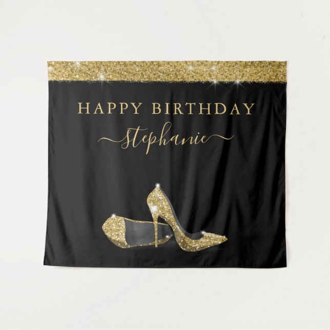 Gold High Heels Birthday Backdrop (Front (Horizontal))