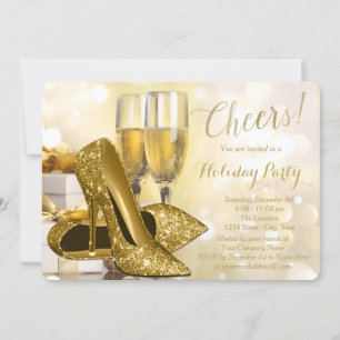Gold High Heels Champagne Corporate Holiday Party Invitation