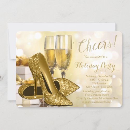 Gold High Heels Champagne Corporate Holiday Party Invitation