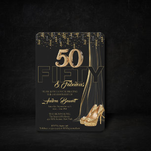 Gold High Heels Elegant Black 50 Fabulous Birthday Invitation