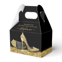 Gold High Heels Elegant Black Glitter Thank You Favor Boxes