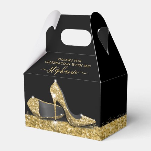 Gold High Heels Elegant Black Glitter Thank You Favor Boxes