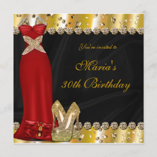 Gold High Heels & Red Gown Dress Party Invitation