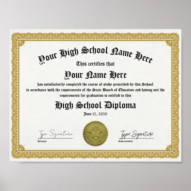 Gold High School Diploma, General Equivalency  Poster (Front)