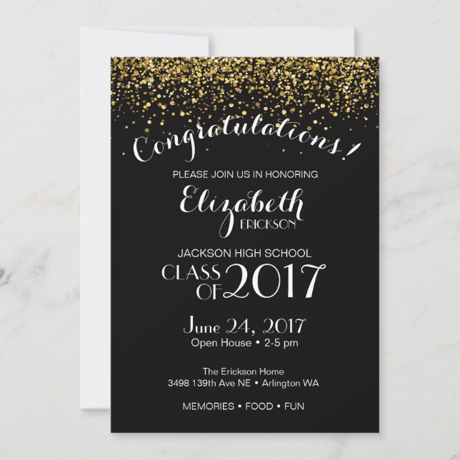 Gold High School Graduation Party Invitation (Front)