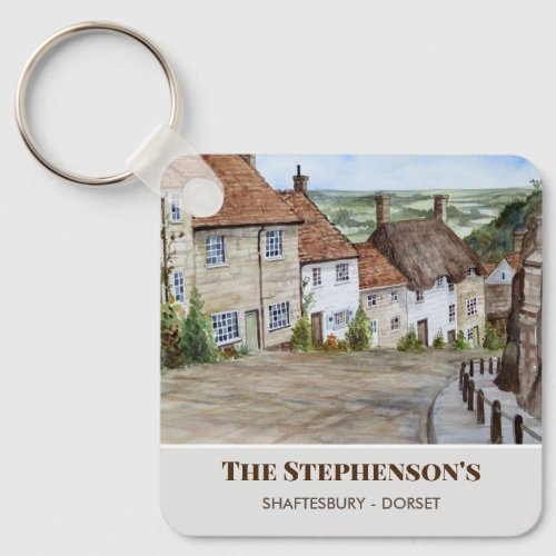 Gold Hill Shaftesbury Dorset England Watercolor Keychain