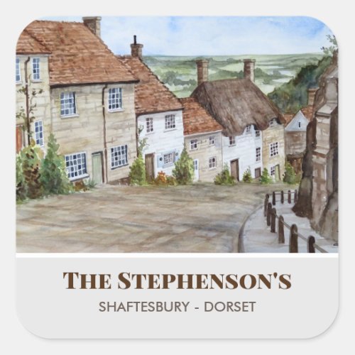 Gold Hill Shaftesbury Dorset England Watercolor Square Sticker