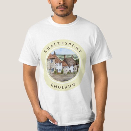 Gold Hill Shaftesbury Dorset England Watercolor T_Shirt