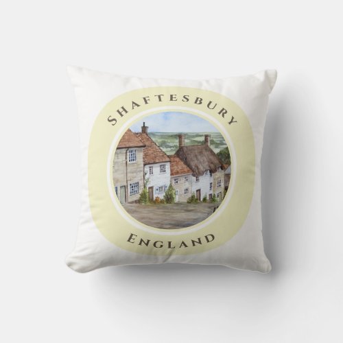 Gold Hill Shaftesbury Dorset England Watercolor Throw Pillow