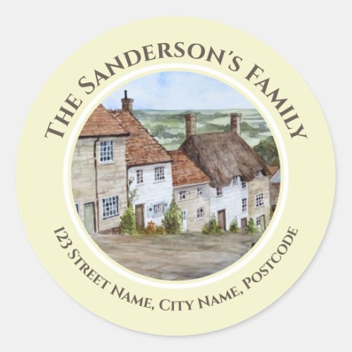 Gold Hill Shaftesbury Dorset Watercolor Painting Classic Round Sticker