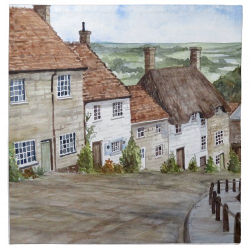 Gold Hill Shaftesbury Dorset Watercolor Painting Cloth Napkin