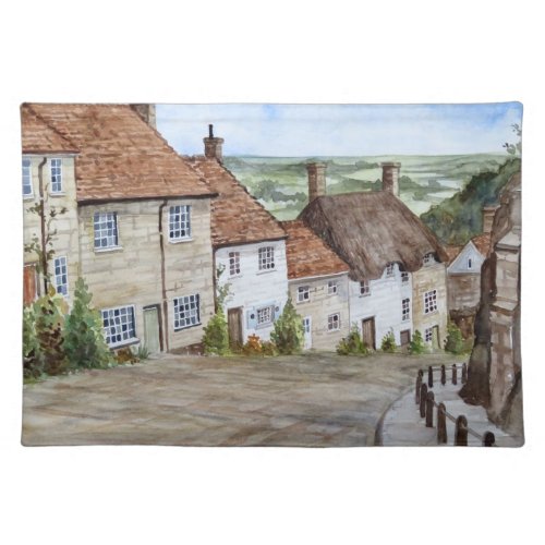 Gold Hill Shaftesbury Dorset Watercolor Painting Cloth Placemat