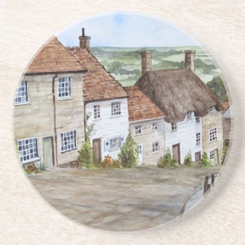 Gold Hill Shaftesbury Dorset Watercolor Painting Coaster