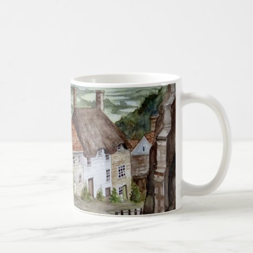Gold Hill Shaftesbury Dorset Watercolor Painting Coffee Mug