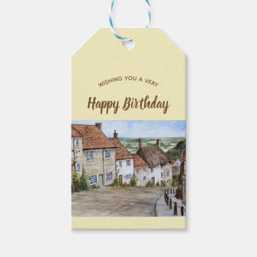 Gold Hill Shaftesbury Dorset Watercolor Painting Gift Tags