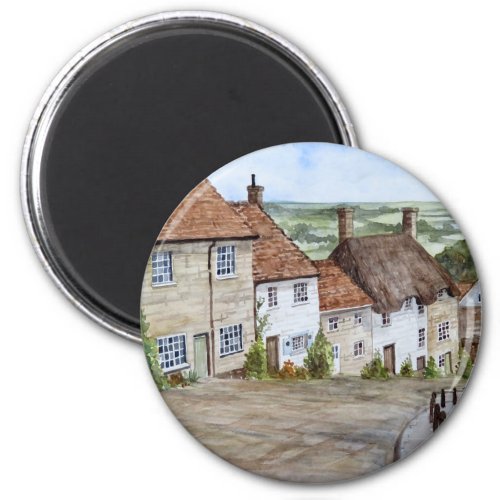 Gold Hill Shaftesbury Dorset Watercolor Painting Magnet