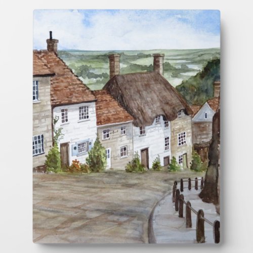 Gold Hill Shaftesbury Dorset Watercolor Painting Plaque