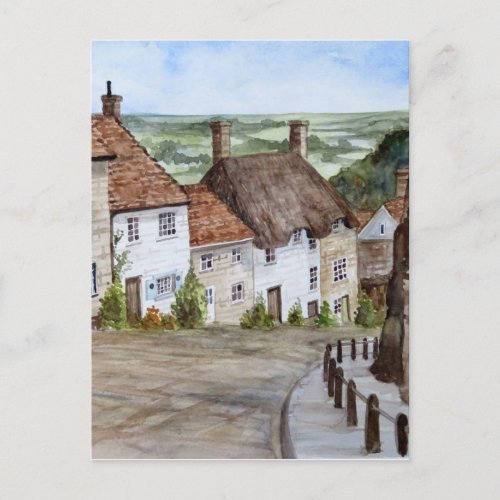 Gold Hill Shaftesbury Dorset Watercolor Painting Postcard