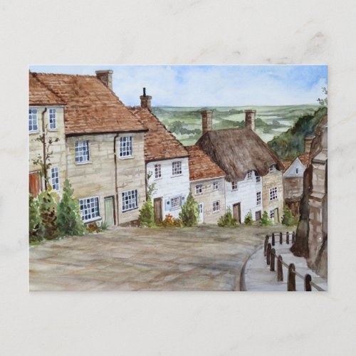 Gold Hill Shaftesbury Dorset Watercolor Painting Postcard