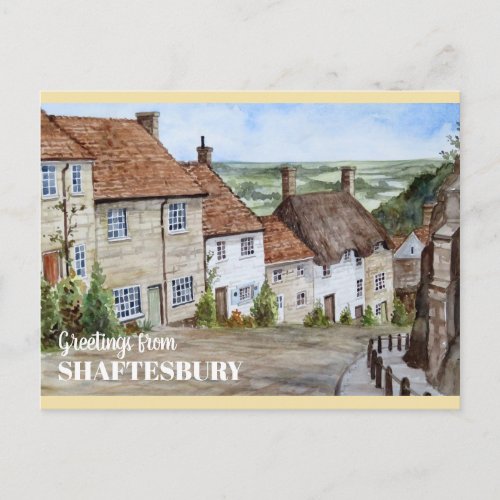 Gold Hill Shaftesbury Dorset Watercolor Painting Postcard