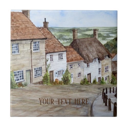 Gold Hill Shaftesbury Dorset Watercolor Painting Tile