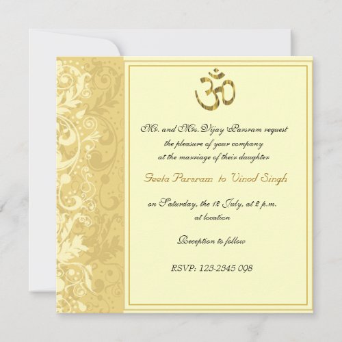 Gold Hindu wedding Invitation