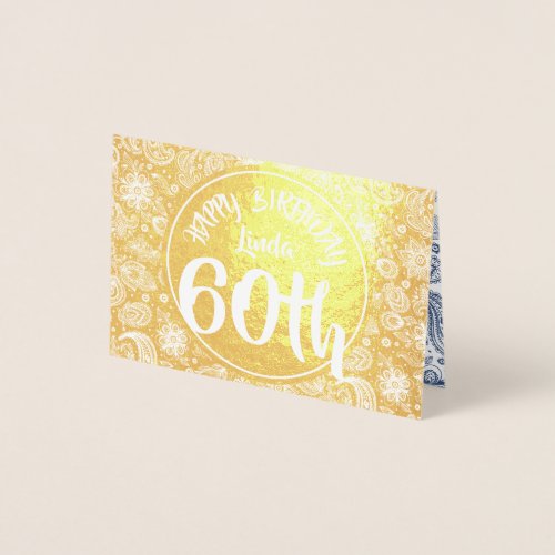 Gold Hippie Vintage Floral Pattern 60th Birthday C Foil Card