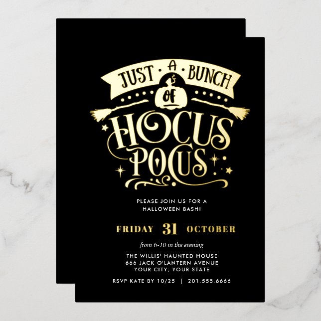 GOLD HOCUS POCUS Halloween Bash Party Foil  Invitation (Front/Back)