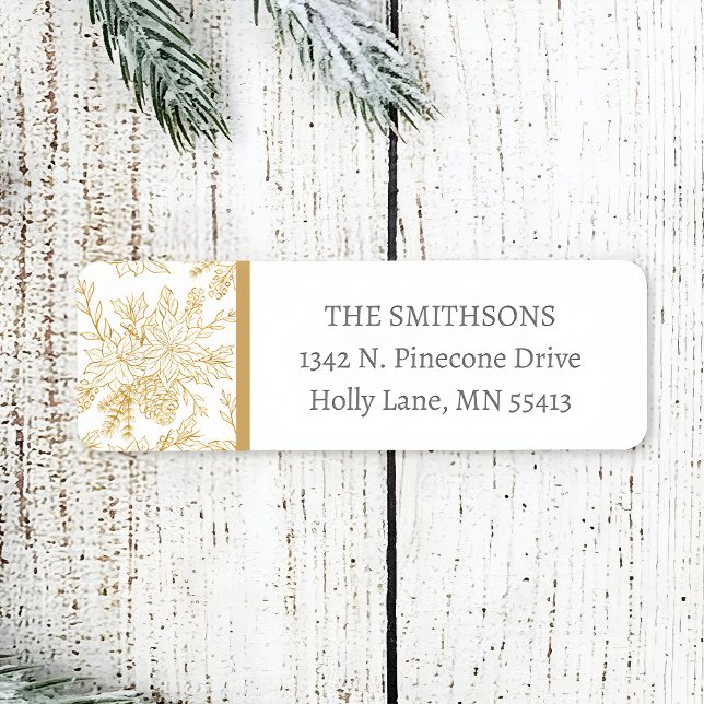 Gold Holiday Christmas Floral Address Label (Creator Uploaded)