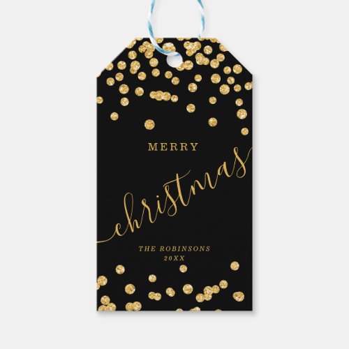 Gold Holiday Christmas Glitter Confetti Black Gift Tags