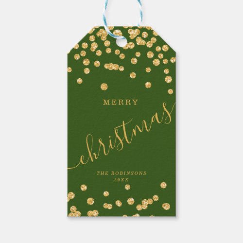Gold Holiday Christmas Glitter Confetti Green Gift Tags