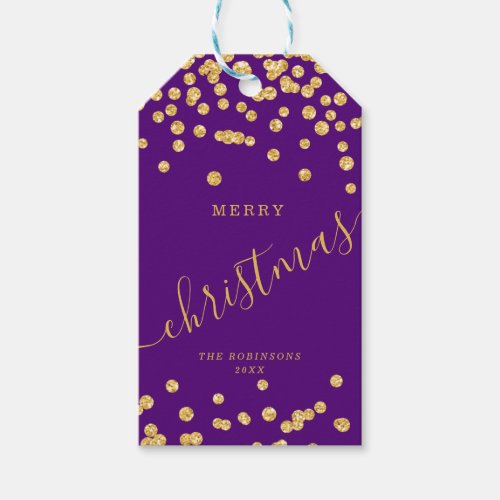 Gold Holiday Christmas Glitter Confetti Purple Gift Tags