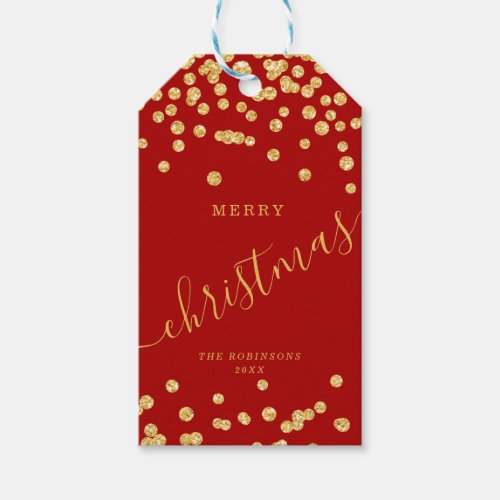 Gold Holiday Christmas Glitter Confetti Red Gift Tags