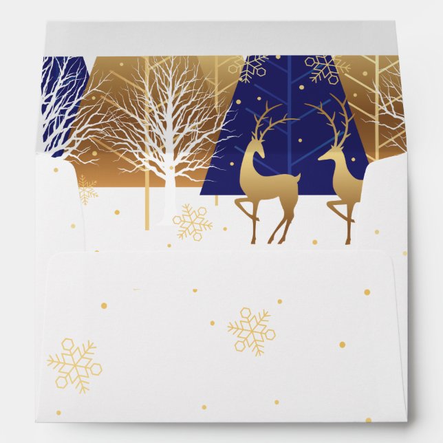 Gold Holiday Christmas Snowflakes - Blue Trees Envelope (Back (Bottom))