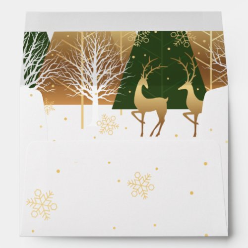 Gold Holiday Christmas Snowflakes _ Green Trees Envelope